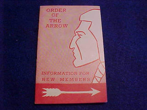OA BOOKLET, 1960, INFORMATION FOR NEW MEMBERS, PRINTED 4/1960, MINT COND.