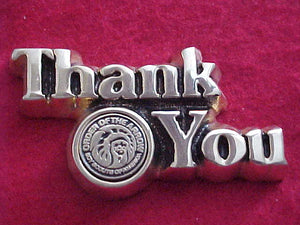 OA PAPERWEIGHT, 1980'S, "THANK YOU", 3.5 X 2 X .5", HEAVY CAST METAL