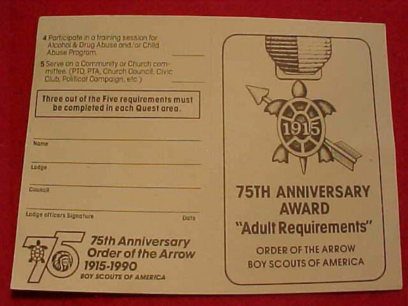 OA CARD, 1990, 75TH ANNIV. AWARD 