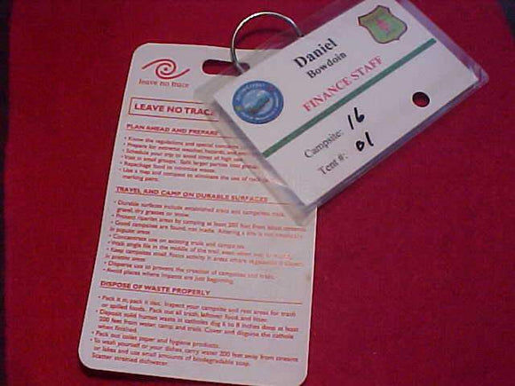 OA CARDS (2), 2008 ARROWCORPS 5, FINANCE STAFF ID CARD & LEAVE NO TRACE CARD