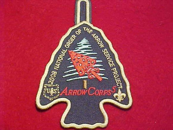 OA PATCH, 2008 NATIONAL ORDER OF THE ARROW SERVICE PROJECT, ARROWCORPS 5, OFFICIAL PARTICIPANT ISSUE, 1 PER SCOUT