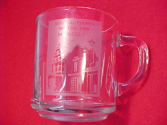 1988 BSA NATIONAL ANNUAL MEETING MUG, FROSTED GLASS, SAN DIEGO, CA.