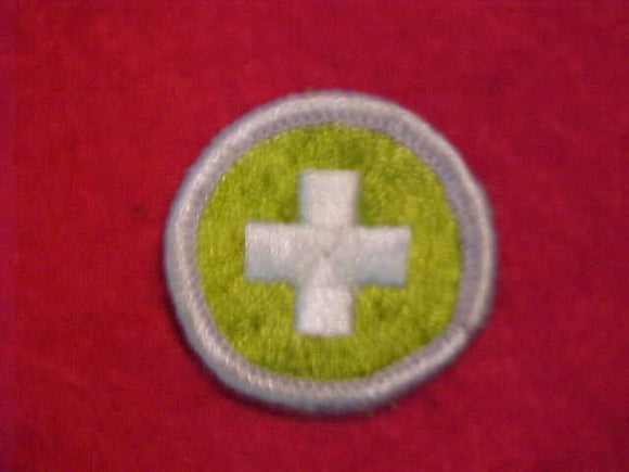 SAFETY, MERIT BADGE WITH CLOTH BACK, SILVER BORDER, ISSUED 1969 TO 1972