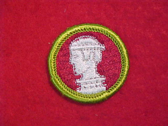 SCULPTURE, MERIT BADGE WITH CLOTH BACK, GREEN BORDER, 1969-72 ISSUE