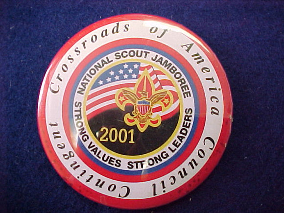 2001 pin back button, crossroads of america, 3