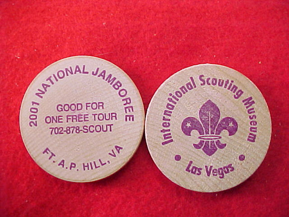2001 token, wood, international scouting museum, las vegas, 