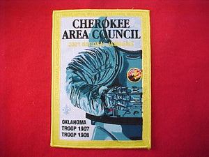 2001 jacket patch, cherokee area council, troop 1907/1908, 5.675x8"