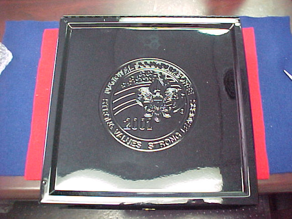 2001 souvenir box, black metal, 11x11x4