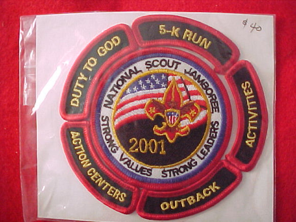 2001 pocket patch, youth participant + complete set of 5 activity segments, (outback, activities, 5-k run, duty to God, action centers
