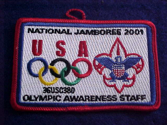 2001 NJ PATCH, OLYMPIC AWARENESS STAFF, RED BDR.