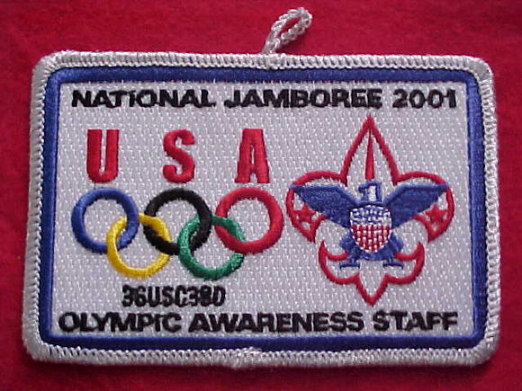 2001 NJ PATCH, OLYMPIC AWARENESS STAFF, SILVER MYLAR BDR.