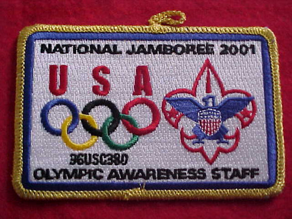 2001 NJ PATCH, OLYMPIC AWARENESS STAFF, GOLD MYLAR BDR.