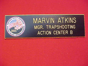 2001 NJ NAME BADGE, ACTION CENTER B, MGR. TRAPSHOOTING