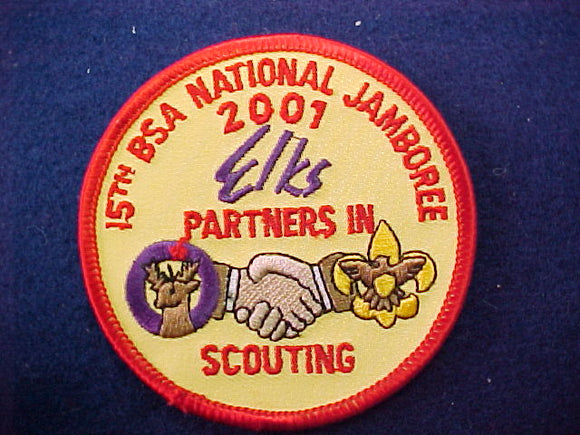 2001 patch, elks, staff, yellow twill