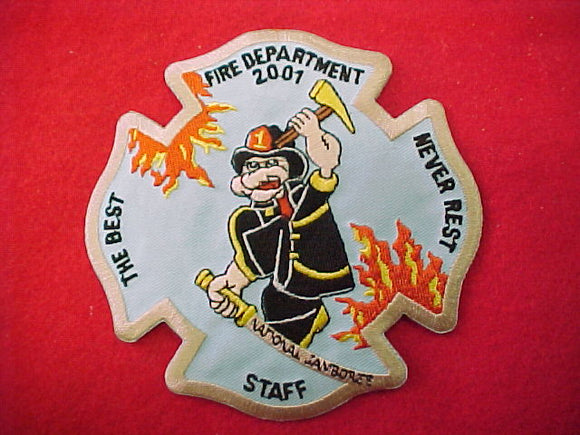 2001 patch, fire department, staff, black letters