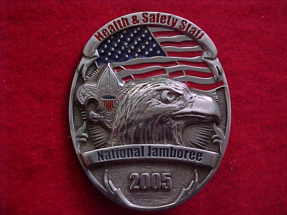 2005 NJ badge, health & safety staff, heavy cast metal w/ 2 pins on back, 2x2.5