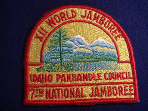 69 NJ Idaho Panhandle Council contingent patch, also used for 1967 World Jamboree, large size 4" x 3 5/8"