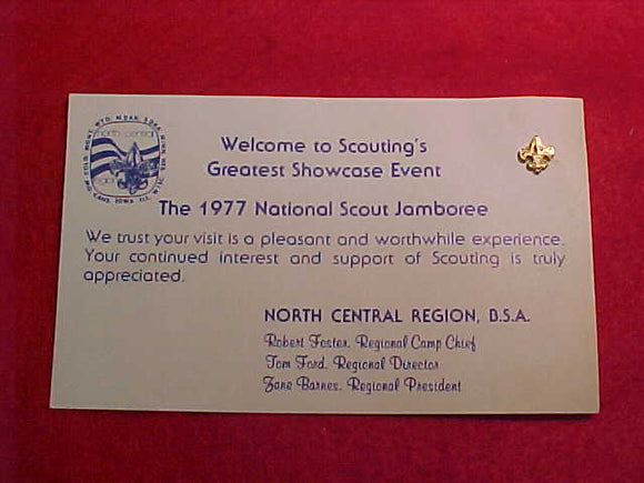 1977 NJ NORTH CENTRAL REGION VISITOR CARD AND PIN