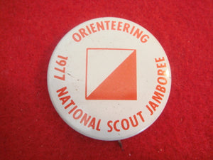 77 NJ orienteering pin back button, 1 3/8" diameter