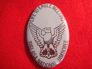 81 NJ pin back button, "life to eagle meeting"
