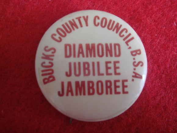 85 NJ Bucks County Council jamboree pin back button, 32 mm diameter