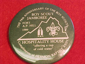 1989 NJ PIN BACK BUTTON, HERMON BAPTIST ASSN., 2.25" DIAMETER