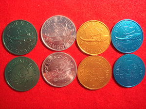 89 NJ token set of 4, 89 NJ logo side #1, Prince Edward Island Canadian Jamboree logo side #2 (side design on each token, 4 different colors)
