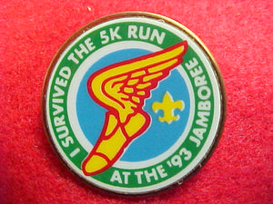 93 NJ pin, "I survived the 5K run"