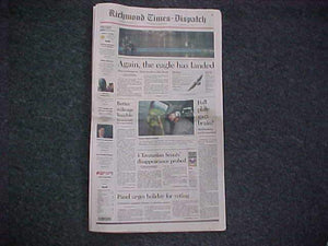 2001 NJ NEWSPAPER, THE RICHMOND TIMES-DISPATCH, JAMBO ARTICLES ON COVER AND INSIDE