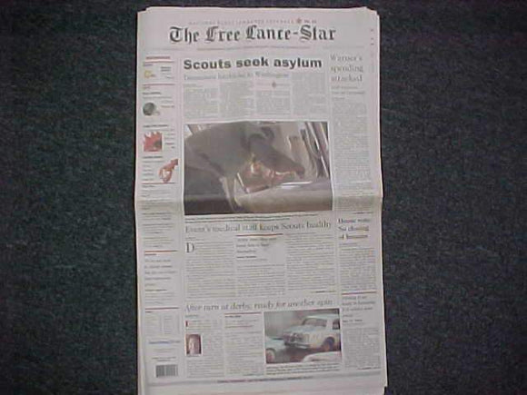 2001 NJ NEWSPAPER, THE FREE LANCE-STAR, 8/1/01, JAMBOREE ARTICLE ON COVER