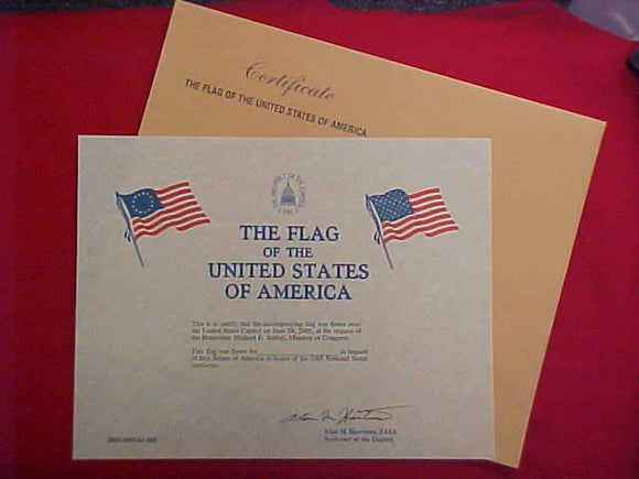 2005 NJ CERTIFICATE, U. S. FLAG FLOWN OVER U. S. CAPITOL JUNE 29, 2005, BLANK