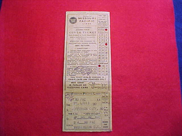 1937 NJ TRAIN TICKET, MISSOURI PACIFIC LINES