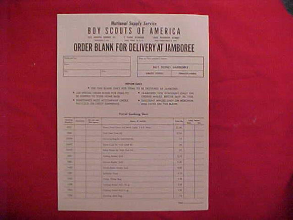 1950 NJ ORDER BLANK FOR DELIVERY AT THE JAMBOREE