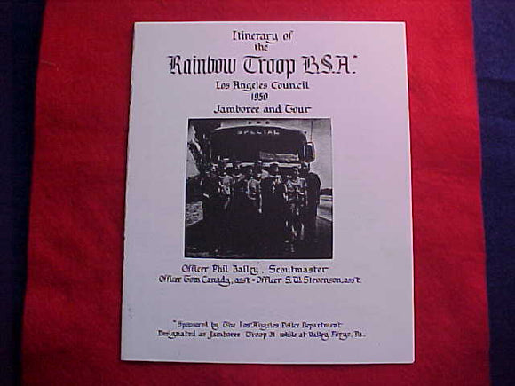 1950 NJ INTINERARY, RAINBOW TROOP, BSA, LOS ANGELES COUNCIL, (PHOTOCOPY)
