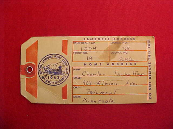 1953 NJ BAGGAGE TAG, USED,VERY GOOD CONDITION