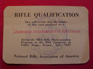 1957 NJ NRA RIFLE QUALIFICATION CARD