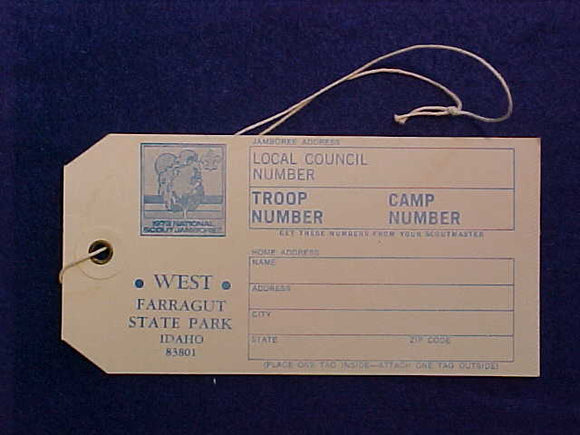 1973 NJ BAGGAGE TAG, JAMBOREE WEST