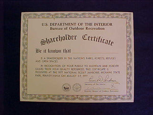 1977 NJ CERTIFICATE, US DEPT OF INTERIOR SHAREHOLDER