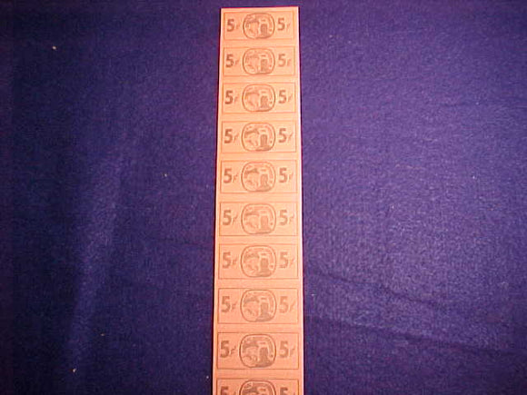 1981 NJ TRADING POST TICKETS, STRIP OF 10 FIVE CENT TICKETS, PINK