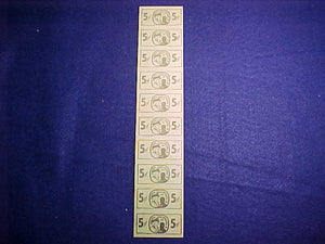 1981 NJ TRADING POST TICKETS, STRIP OF 10 FIVE CENT TICKETS, GREEN