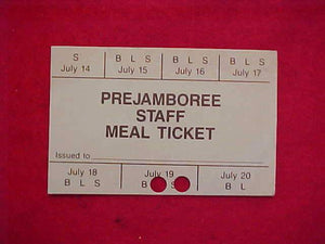 1985 NJ PREJAMBOREE STAFF MEAL TICKET, USED