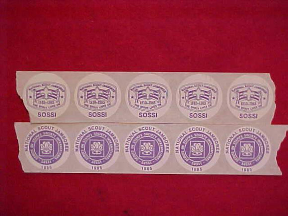 1985 NJ SOSSI STICKERS, 5 EACH OF 2 DESIGNS