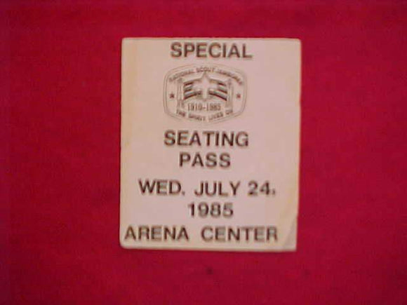 1985 NJ SPECIAL SEATING PASS, 7/24/85, USED