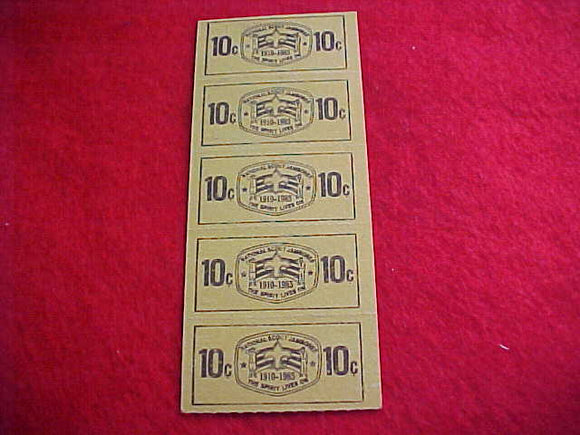 1985 NJ TRADING POST TICKETS, STRIP OF 5 TEN CENT TICKETS
