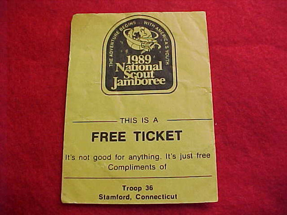 1989 NJ FREE TICKET, TROOP 36, STAMFORD, CONNECTICUT