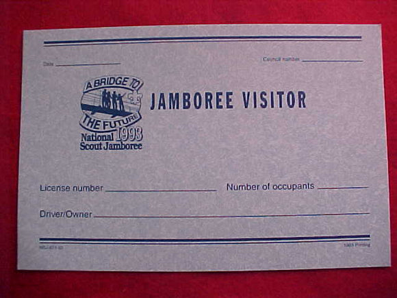 1993 NJ CAR CERTIFICATE FOR JAMBOREE VISITOR