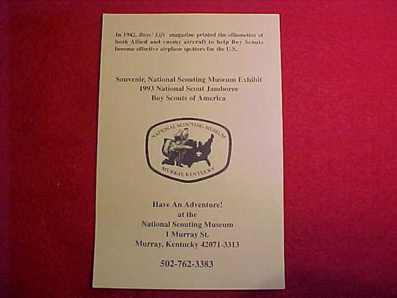 1993 NJ EXHIBIT CARD, NATIONAL SCOUTING MUSEUM