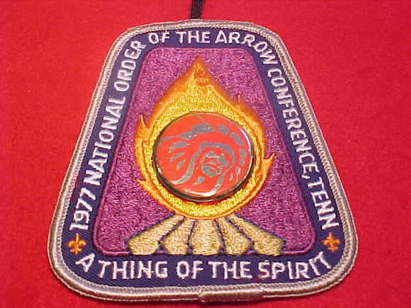 1977 NOAC PATCH, OFFICIAL, W/ BUTTON LOOP, PARTICIPANT PIN ATTACHED
