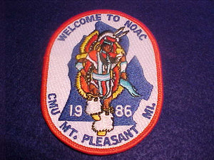 1986 NOAC PATCH, "WELCOME TO NOAC" CMU, MT. PLEASANT, MI.