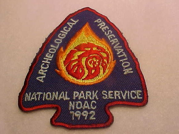 1992 NOAC PATCH, NATIONAL PARK SERVICE, ARCHEOLOGICAL PRESERVATION